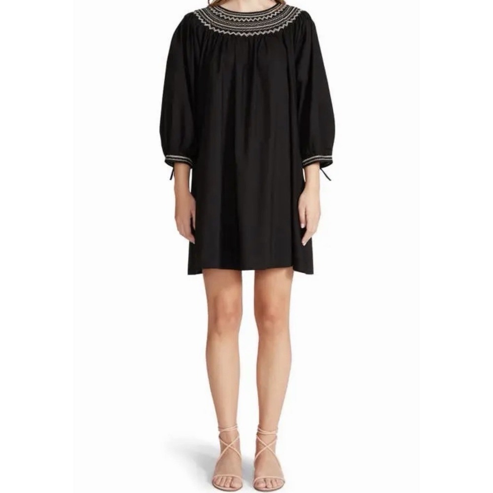 BB Dakota Steve Madden Black Embroidered Cotton Poplin Oversized Dress-Size S